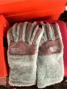 The North Face Plush Fleece Mittens in Light Aqua winter gloves size M.